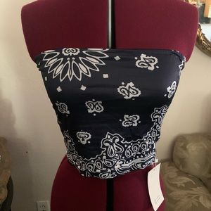 NWT ROMWE bandana blue print bandeau top. Size M